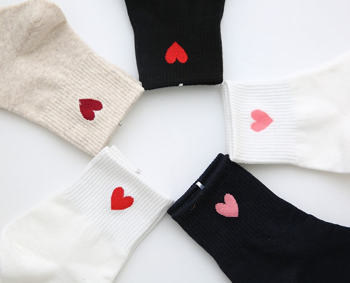 Mid-socks solid color love cotton socks