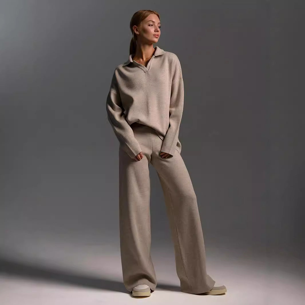 Women's Knitted Pullover Sweatshirt & Straight-Leg Trousers Co-ord Set | Cosy Casual Two-Piece