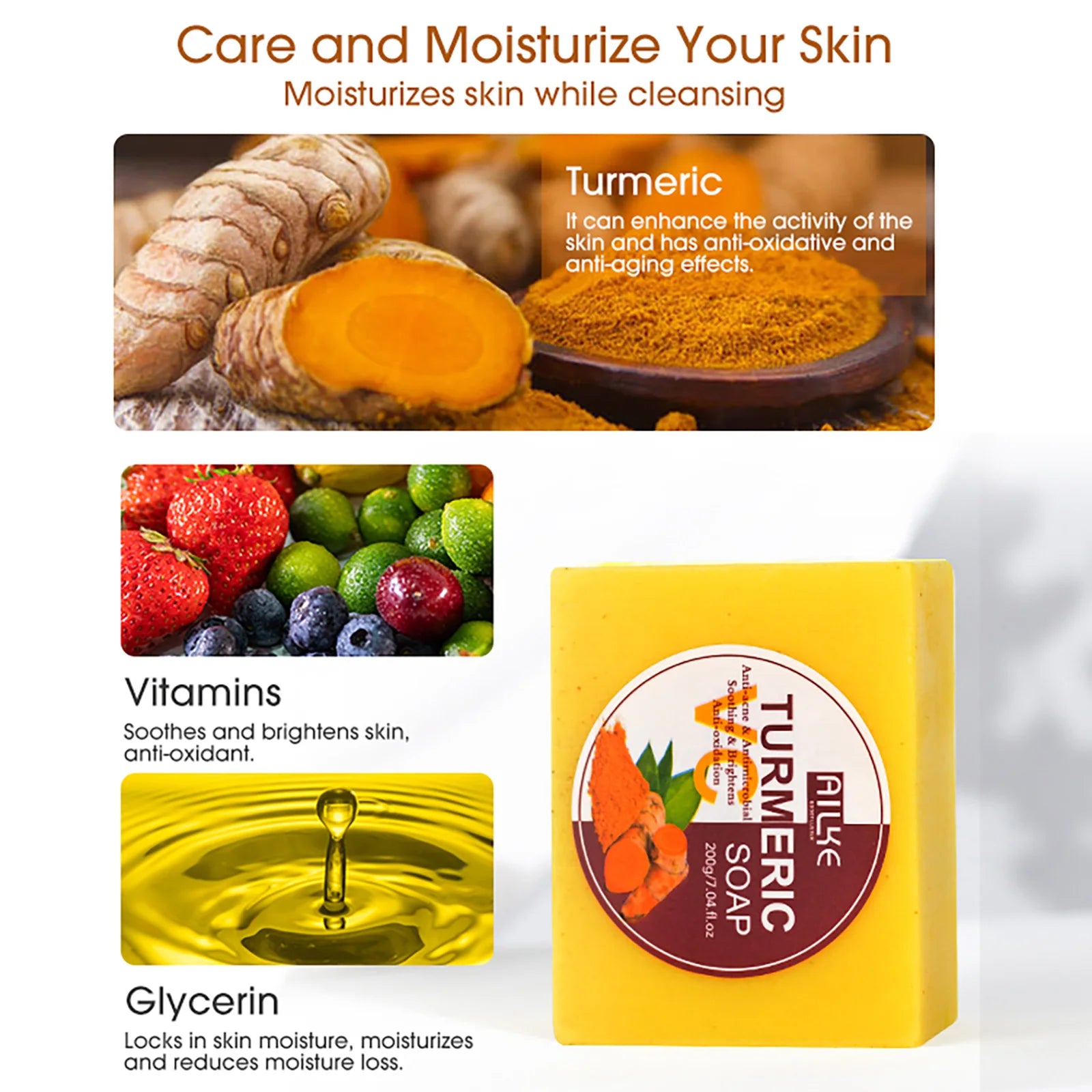 AILKE Turmeric Renew Skin Care Sets Vitamin C Women Facial Organic Anti Acne Whitening Hydrating Firming Korean Face Products