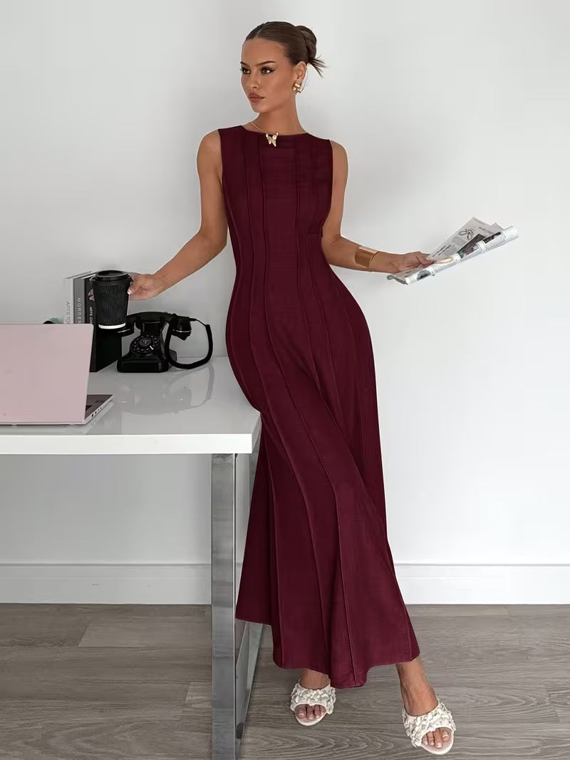Women's Sleeveless Pleated Maxi Dress | Elegant A-Line Style