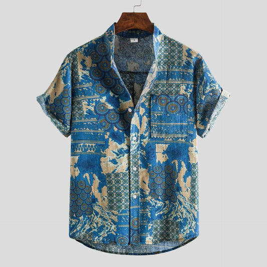 2023 Summer Men's Floral Print Short Sleeve Shirt