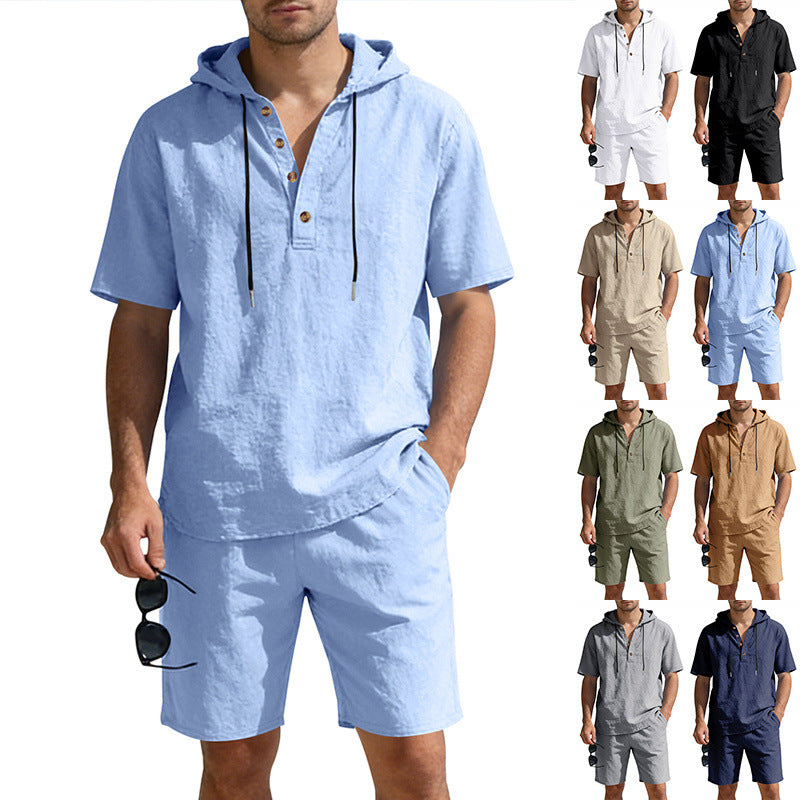 Men’s Linen Hooded Two-Piece Casual Set – Loose Fit Breathable Summer Outfit, Long Sleeve Top & Full-Length Pants, Lightweight Relaxed Lounge Tracksuit (S–3XL)