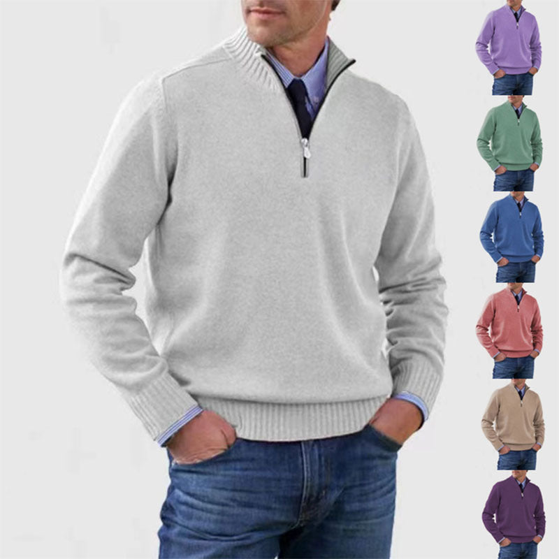 Men's Stand Collar Zip-Up Knit Sweater | Slim Fit Long Sleeve Pullover