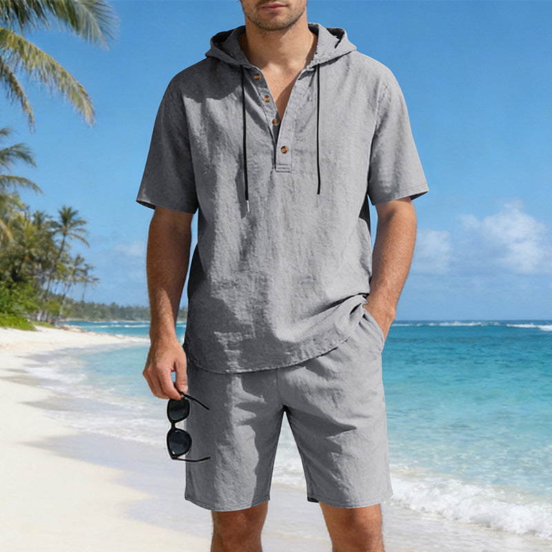 Men’s Linen Hooded Two-Piece Casual Set – Loose Fit Breathable Summer Outfit, Long Sleeve Top & Full-Length Pants, Lightweight Relaxed Lounge Tracksuit (S–3XL)