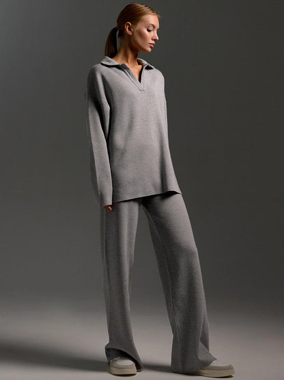 Women's Knitted Pullover Sweatshirt & Straight-Leg Trousers Co-ord Set | Cosy Casual Two-Piece