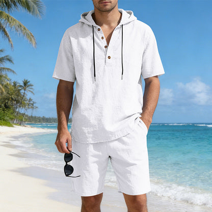 Men’s Linen Hooded Two-Piece Casual Set – Loose Fit Breathable Summer Outfit, Long Sleeve Top & Full-Length Pants, Lightweight Relaxed Lounge Tracksuit (S–3XL)