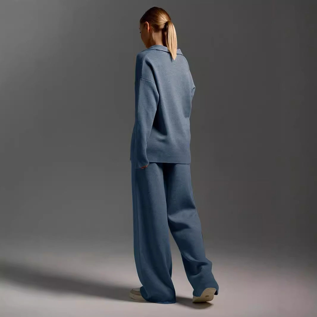 Women's Knitted Pullover Sweatshirt & Straight-Leg Trousers Co-ord Set | Cosy Casual Two-Piece