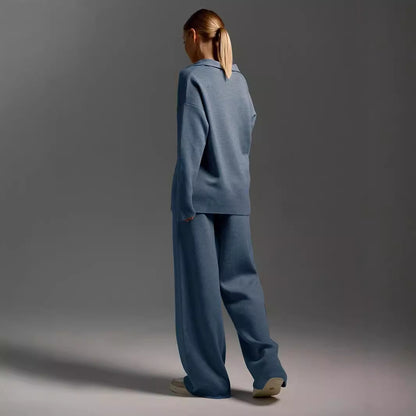 Women's Knitted Pullover Sweatshirt & Straight-Leg Trousers Co-ord Set | Cosy Casual Two-Piece