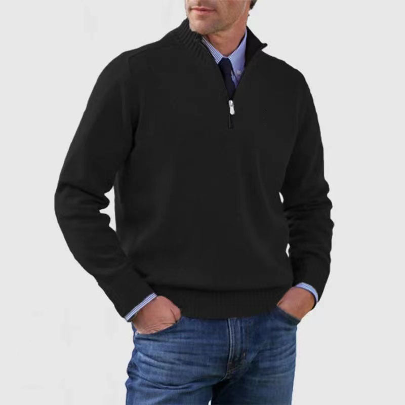 Men's Stand Collar Zip-Up Knit Sweater | Slim Fit Long Sleeve Pullover
