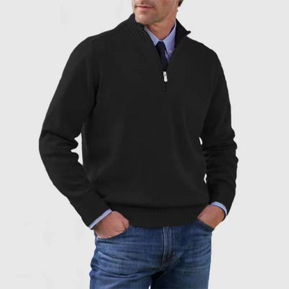 Men's Stand Collar Zip-Up Knit Sweater | Slim Fit Long Sleeve Pullover