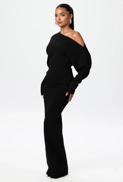 Off-Shoulder Bodycon Knitted Dress | Slim Fit Long Sleeve Evening Party Dress