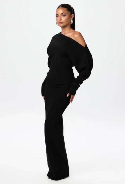 Off-Shoulder Bodycon Knitted Dress | Slim Fit Long Sleeve Evening Party Dress