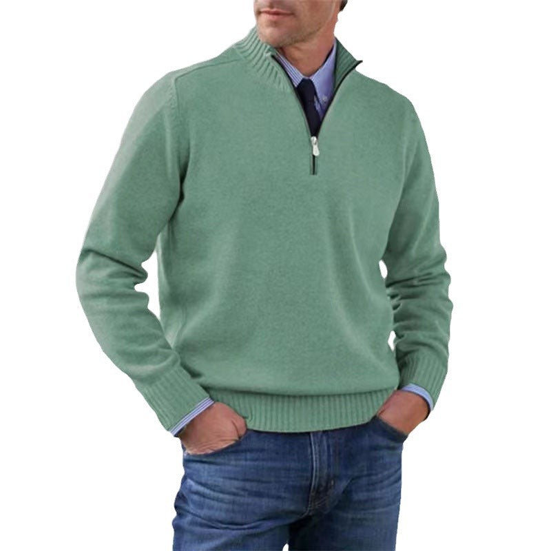 Men's Stand Collar Zip-Up Knit Sweater | Slim Fit Long Sleeve Pullover