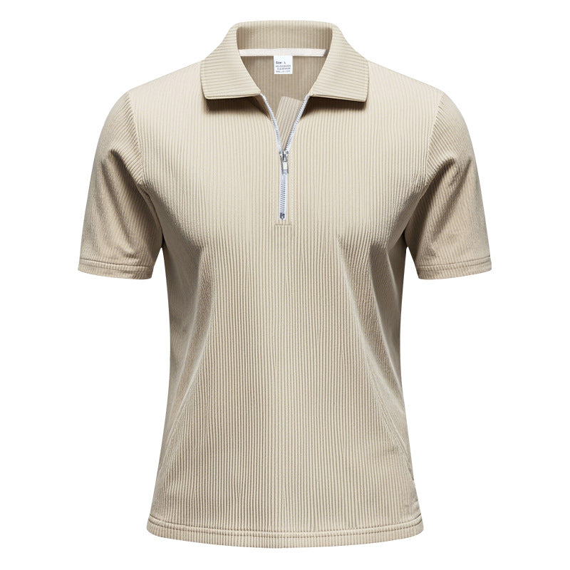 Men’s Loose Fit Corduroy Half-Zip Polo Short Sleeve T-Shirt – Casual Pullover Streetwear Top (S–XXXL)