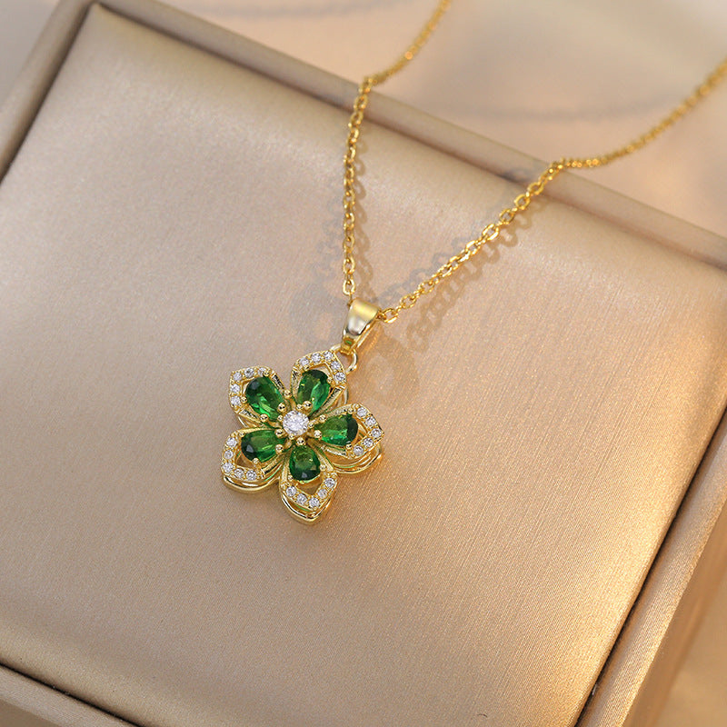Women's Rhinestone Bauhinia Flower Necklace | Rotatable Pendant Titanium Steel Jewellery