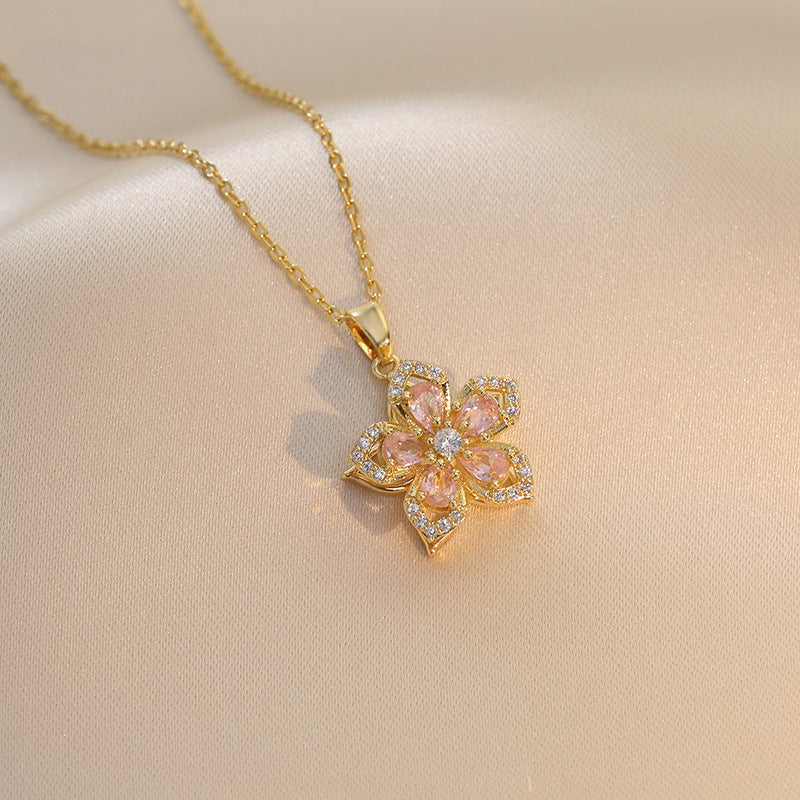 Women's Rhinestone Bauhinia Flower Necklace | Rotatable Pendant Titanium Steel Jewellery
