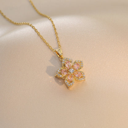 Women's Rhinestone Bauhinia Flower Necklace | Rotatable Pendant Titanium Steel Jewellery