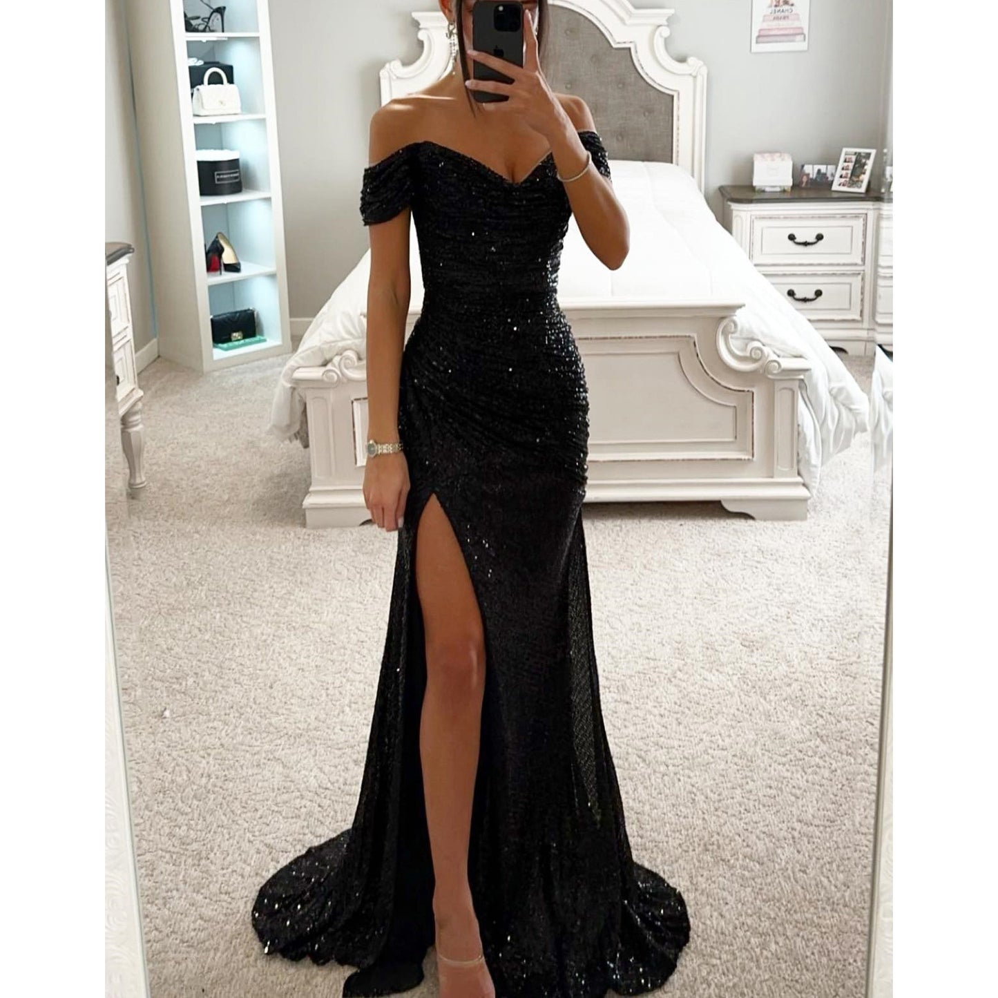 Women's Sequin Tube Top Maxi Dress | Off-Shoulder Split Swing Skirt Party Gown
