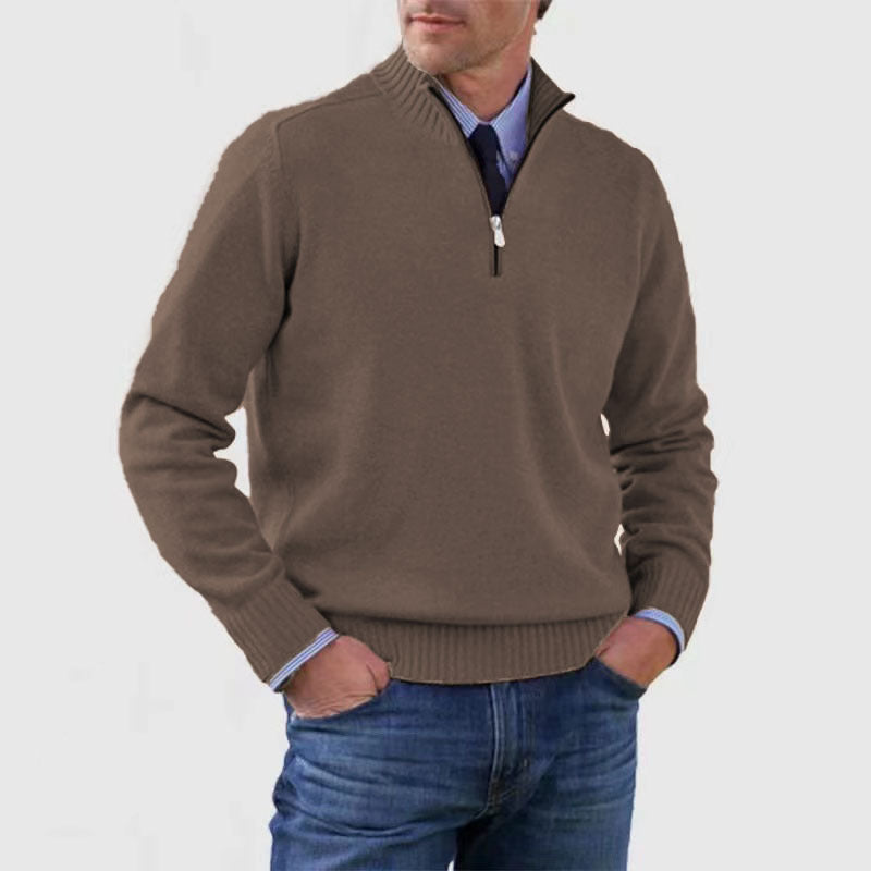 Men's Stand Collar Zip-Up Knit Sweater | Slim Fit Long Sleeve Pullover