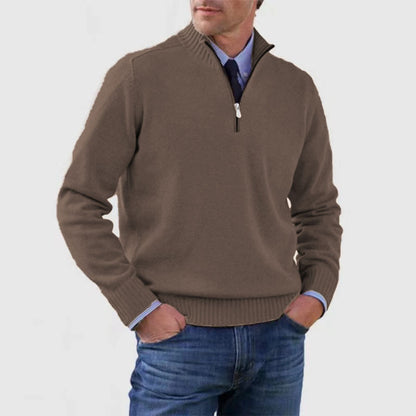 Men's Stand Collar Zip-Up Knit Sweater | Slim Fit Long Sleeve Pullover