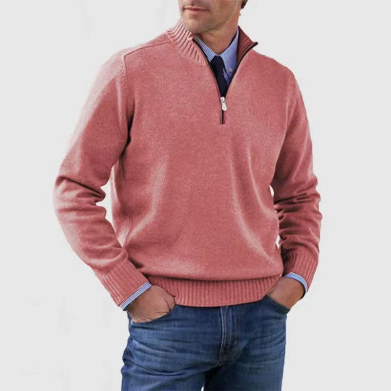 Men's Stand Collar Zip-Up Knit Sweater | Slim Fit Long Sleeve Pullover