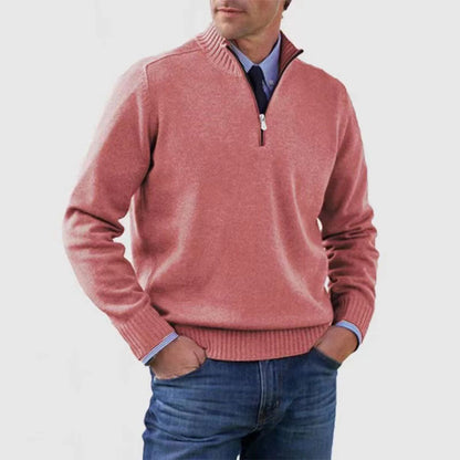 Men's Stand Collar Zip-Up Knit Sweater | Slim Fit Long Sleeve Pullover