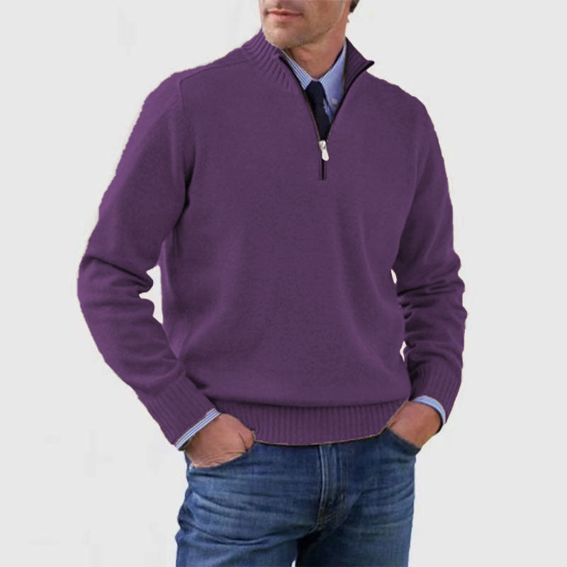 Men's Stand Collar Zip-Up Knit Sweater | Slim Fit Long Sleeve Pullover