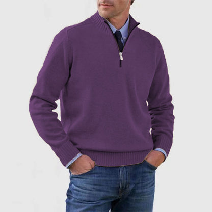 Men's Stand Collar Zip-Up Knit Sweater | Slim Fit Long Sleeve Pullover