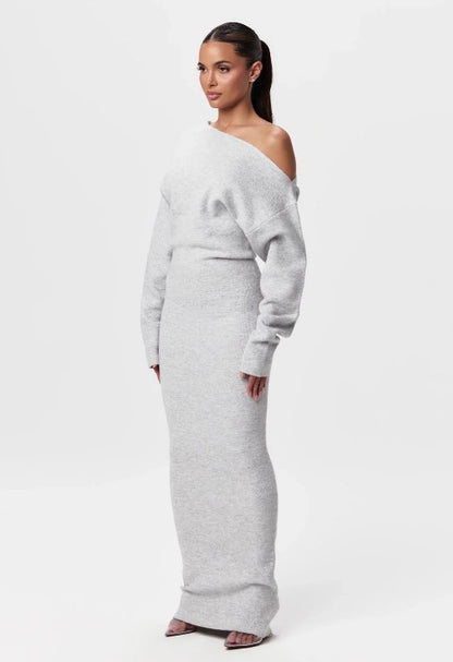 Off-Shoulder Bodycon Knitted Dress | Slim Fit Long Sleeve Evening Party Dress