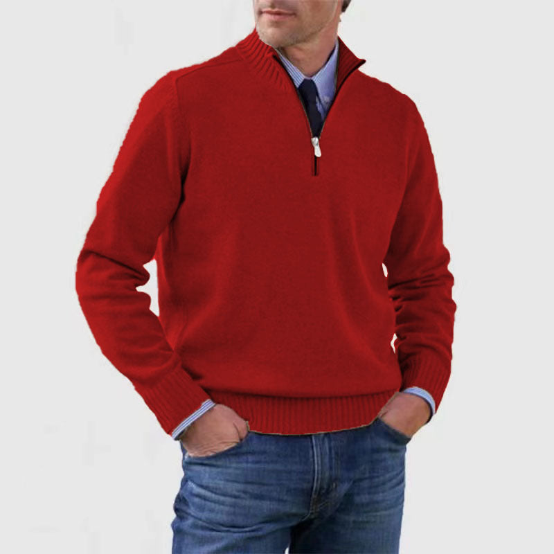 Men's Stand Collar Zip-Up Knit Sweater | Slim Fit Long Sleeve Pullover