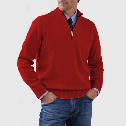 Men's Stand Collar Zip-Up Knit Sweater | Slim Fit Long Sleeve Pullover