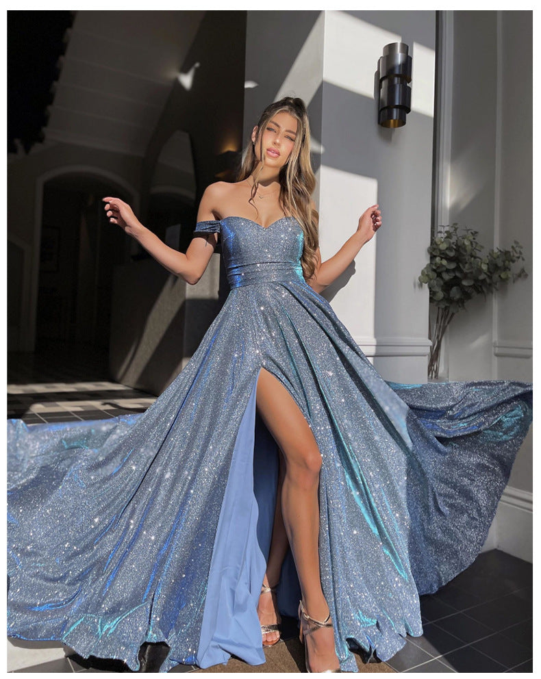 Glamorous Sequined Tube Top Maxi Dress with Side Slit