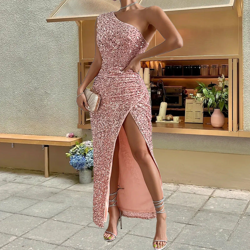 Women's Sequined Off-Shoulder Split Maxi Dress | Party Glamour
