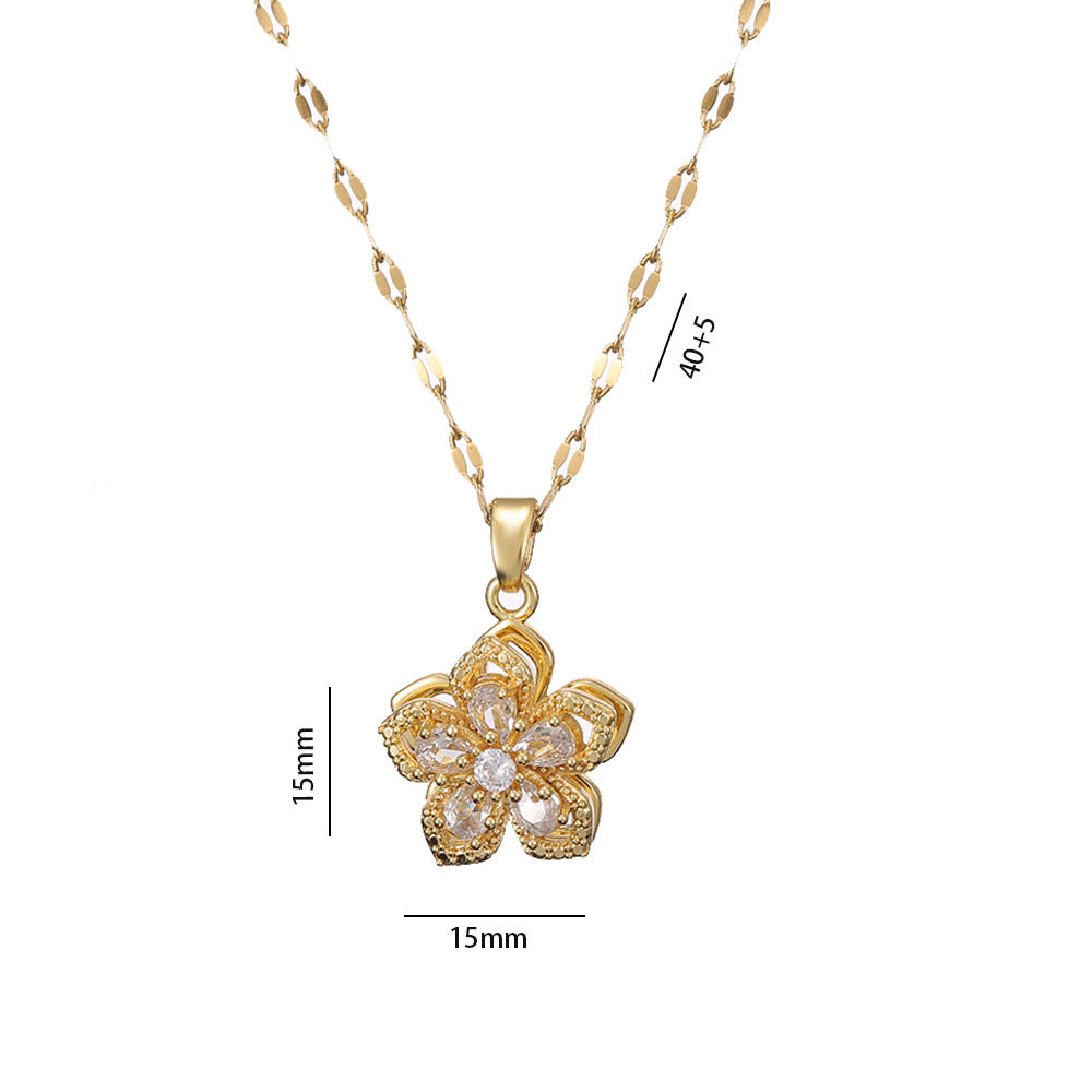 Women's Rhinestone Bauhinia Flower Necklace | Rotatable Pendant Titanium Steel Jewellery