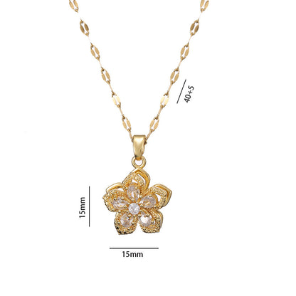 Women's Rhinestone Bauhinia Flower Necklace | Rotatable Pendant Titanium Steel Jewellery