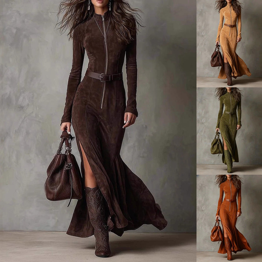 Women's Slim Fishtail Midi Dress | High Waist Split Long Sleeve Retro Dress