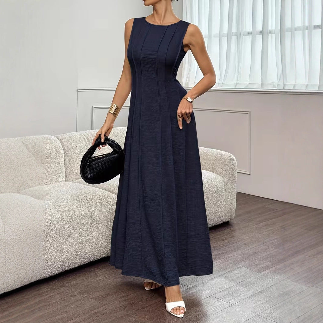 Women's Sleeveless Pleated Maxi Dress | Elegant A-Line Style