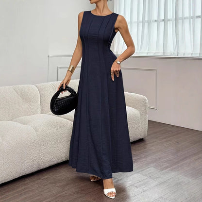 Women's Sleeveless Pleated Maxi Dress | Elegant A-Line Style