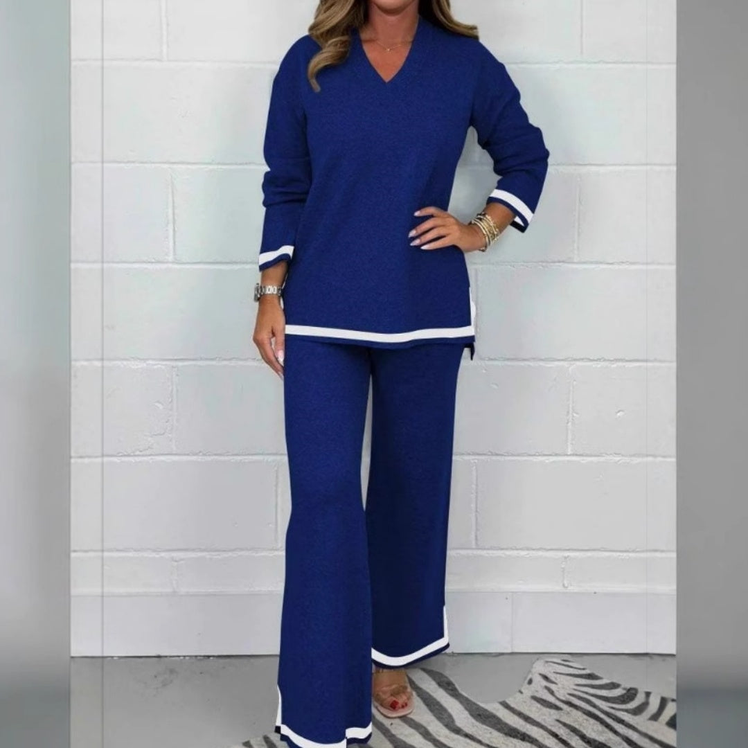 Women Elegant Two Pieces Of Fitting Cloth Temperament Leisure Solid Color Knitted Long Sleeve Women Trousers And Top Suit, Two Piece Pants & Top Solid Color Set Of Women wear