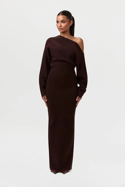 Off-Shoulder Bodycon Knitted Dress | Slim Fit Long Sleeve Evening Party Dress