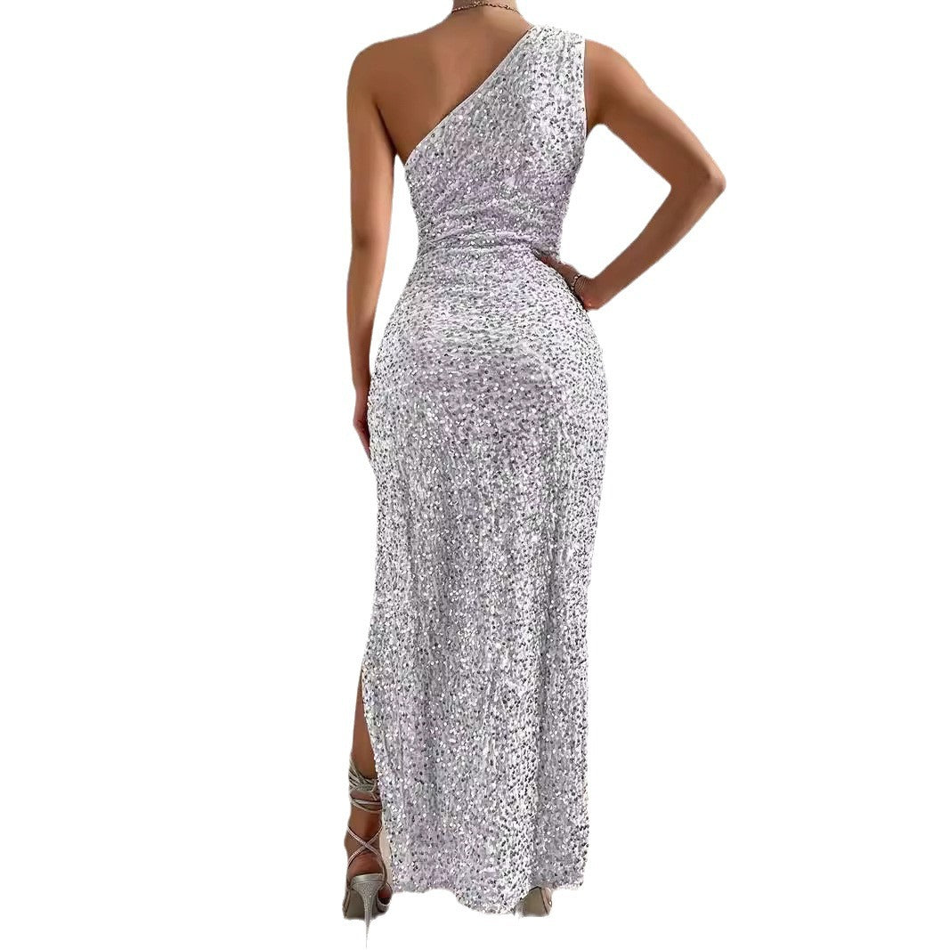Women's Sequined Off-Shoulder Split Maxi Dress | Party Glamour