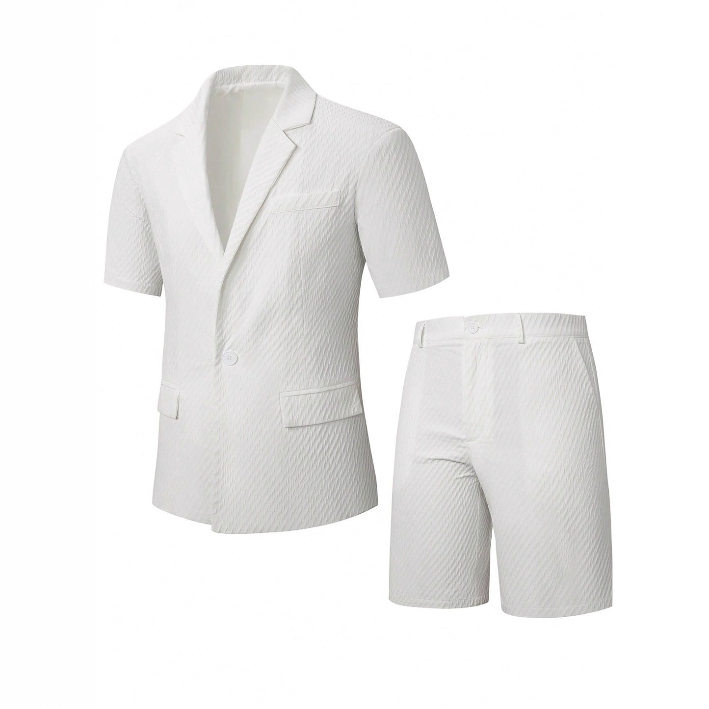 Men’s Slim-Fit White Short Two-Piece Suit – Business Casual Summer Outfit, Lightweight Woven Polyester Set (S–XXL)