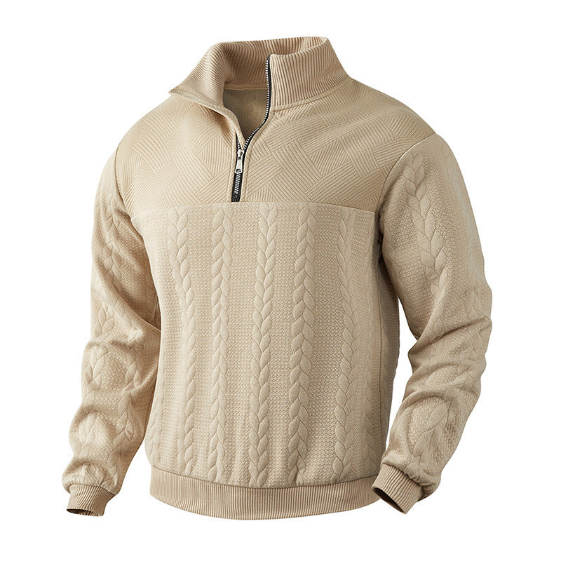 Men's Jacquard Quarter-Zip Pullover Hoodie | Long Sleeve Warm Winter Top