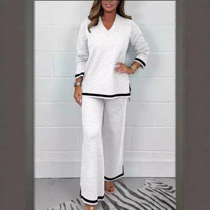 Women Elegant Two Pieces Of Fitting Cloth Temperament Leisure Solid Color Knitted Long Sleeve Women Trousers And Top Suit, Two Piece Pants & Top Solid Color Set Of Women wear