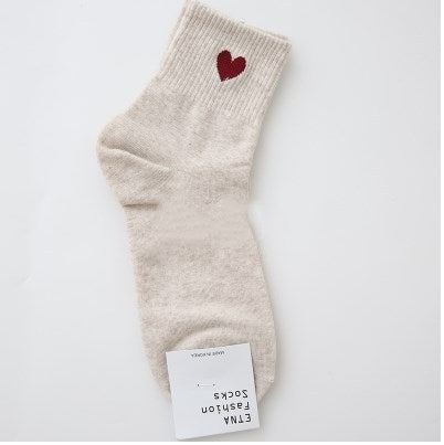 Mid-socks solid color love cotton socks