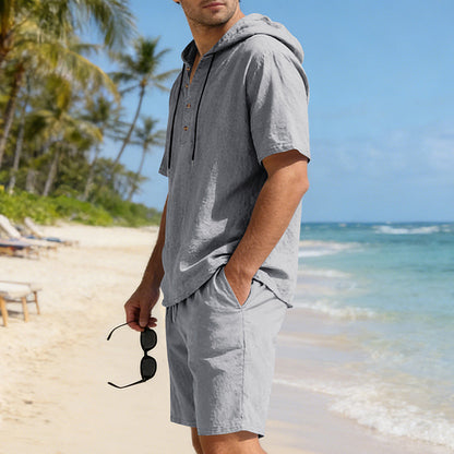 Men’s Linen Hooded Two-Piece Casual Set – Loose Fit Breathable Summer Outfit, Long Sleeve Top & Full-Length Pants, Lightweight Relaxed Lounge Tracksuit (S–3XL)