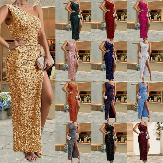 Women's Sequined Off-Shoulder Split Maxi Dress | Party Glamour