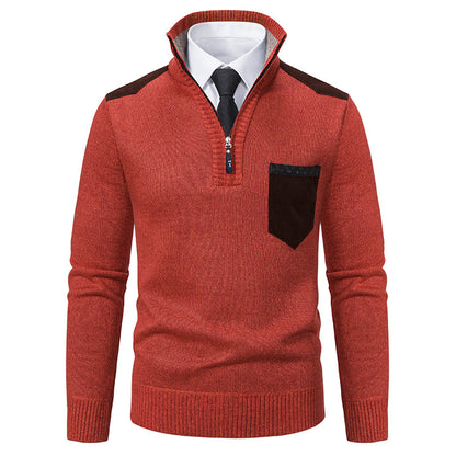 Men's Fleece-Lined Slim Fit Pullover Sweater | Warm Knit Jumper for Autumn & Winter