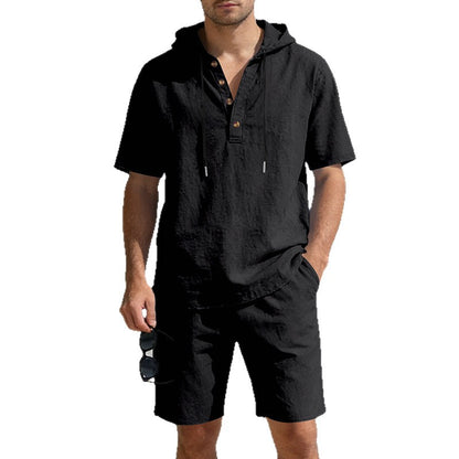 Men’s Linen Hooded Two-Piece Casual Set – Loose Fit Breathable Summer Outfit, Long Sleeve Top & Full-Length Pants, Lightweight Relaxed Lounge Tracksuit (S–3XL)