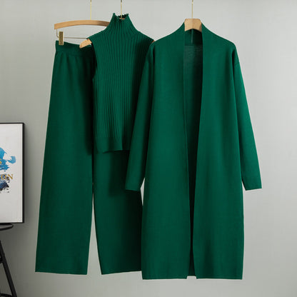 Women's 3-Piece Knit Co-ord Set | Vest, Cardigan & Wide-Leg Trousers